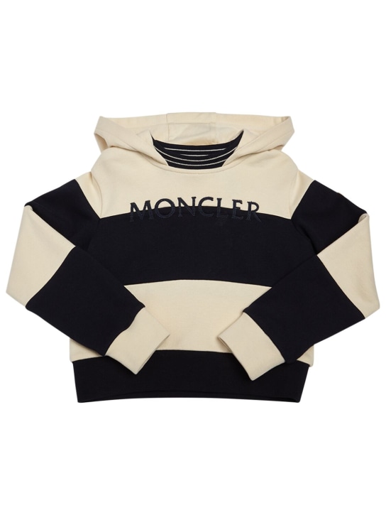 Moncler: Striped logo cotton hoodie - Blue/White - kids-boys_0 | Luisa Via Roma