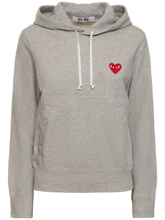 Comme des Garçons Play: Embroidered red heart jersey hoodie - Gri - women_0 | Luisa Via Roma