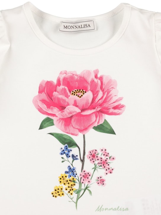 Monnalisa: T-shirt en jersey de coton à volants - Blanc - kids-girls_1 | Luisa Via Roma