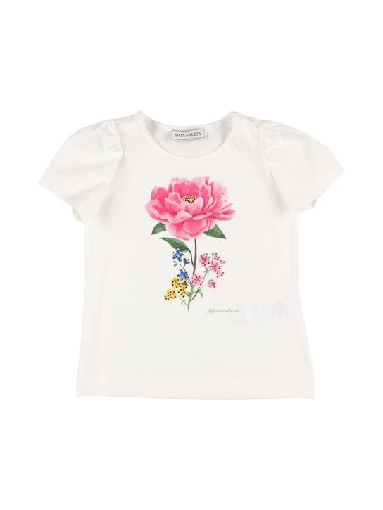 Monnalisa: Cotton jersey t-shirt w/ ruffles - White - kids-girls_0 | Luisa Via Roma