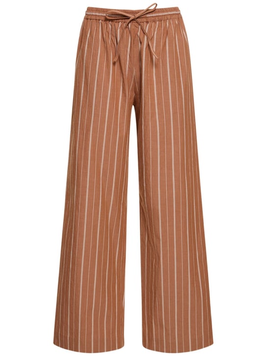 Matteau: Striped cotton & linen pants - Orange/Multi - women_0 | Luisa Via Roma