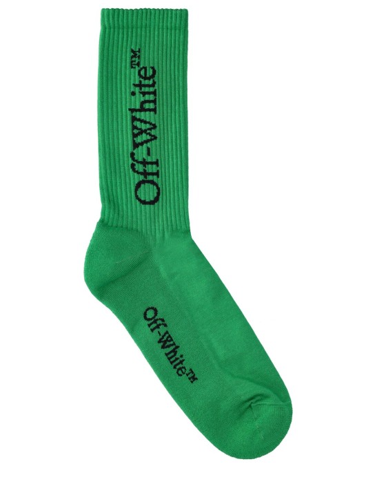 Off-White: Mid bookish cotton blend socks - Green - men_0 | Luisa Via Roma