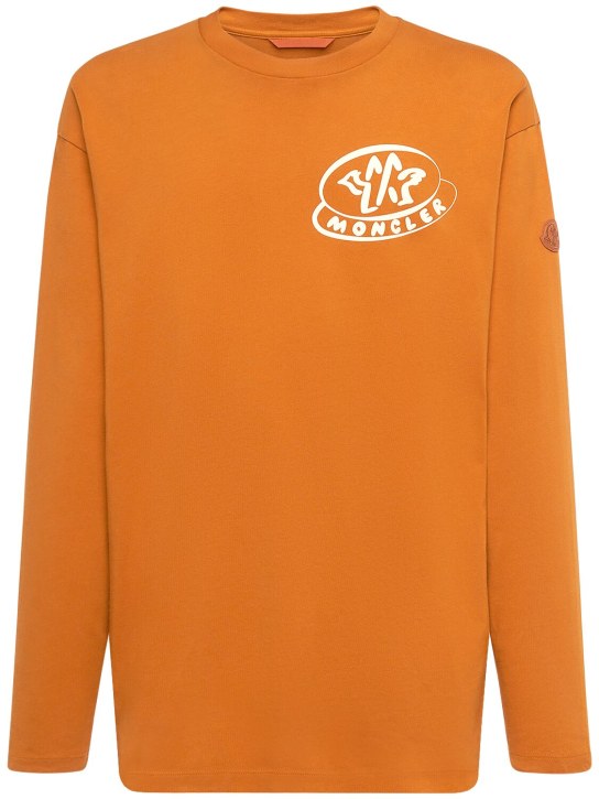 Moncler: T-shirt en coton à logo - Orange - men_0 | Luisa Via Roma