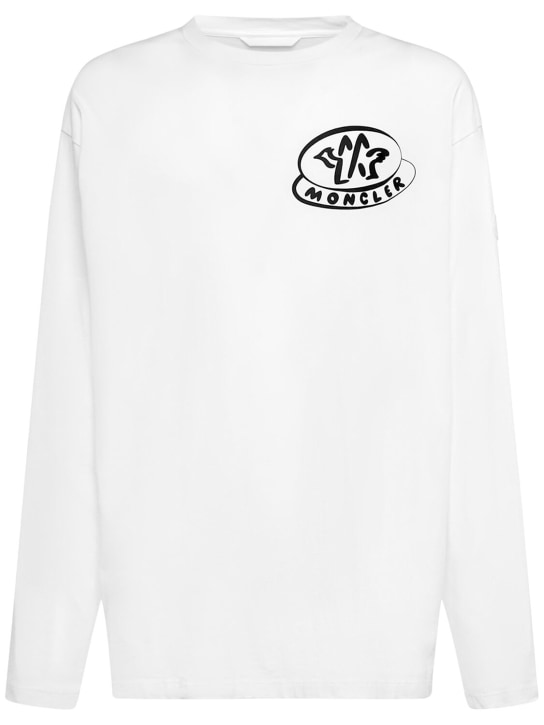 Moncler: T-shirt en coton à logo - Blanc - men_0 | Luisa Via Roma