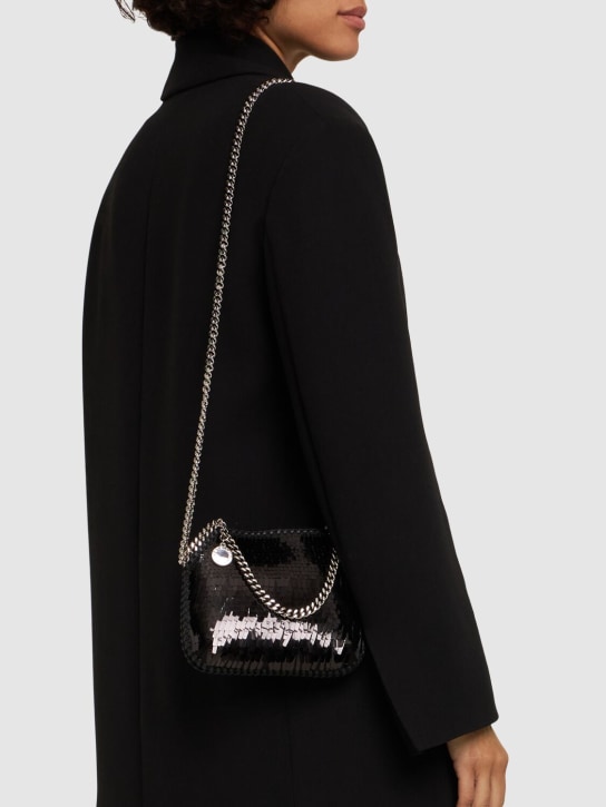 Stella McCartney: Mini Falabella sequined top handle bag - Siyah - women_1 | Luisa Via Roma