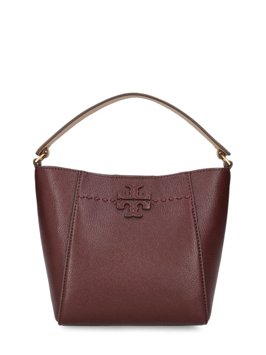 Tory Burch: Small McGraw textured leather bucket bag - Bordeaux - women_0 | Luisa Via Roma