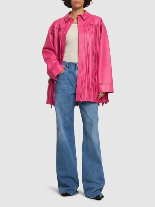 Oscar De La Renta: Camisa de piel con flecos - Fucsia - women_1 | Luisa Via Roma