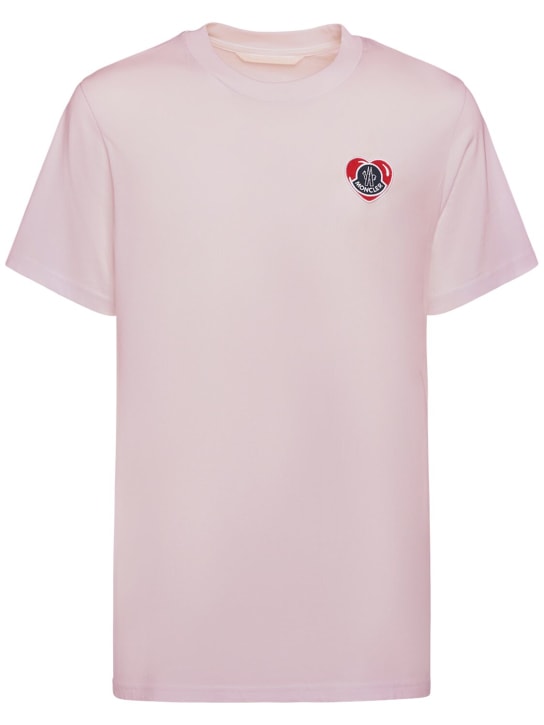 Moncler: T-Shirt aus Baumwolljersey mit Logo - Rosarot - men_0 | Luisa Via Roma