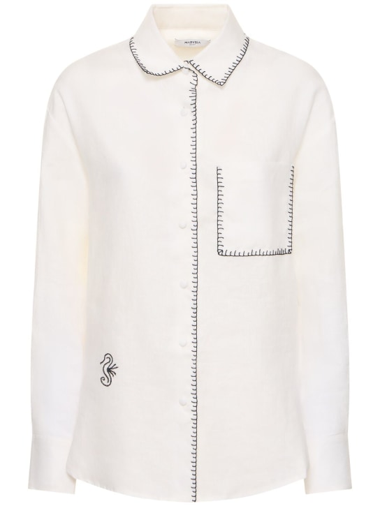 Marysia: Wegner oversize linen shirt w/ stitching - Beyaz - women_0 | Luisa Via Roma