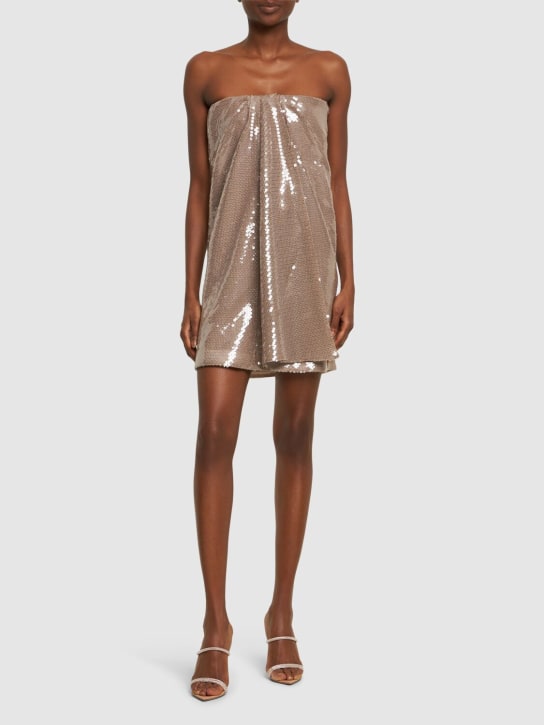 16arlington: Mirai sequined strapless mini dress - Taupe - women_1 | Luisa Via Roma
