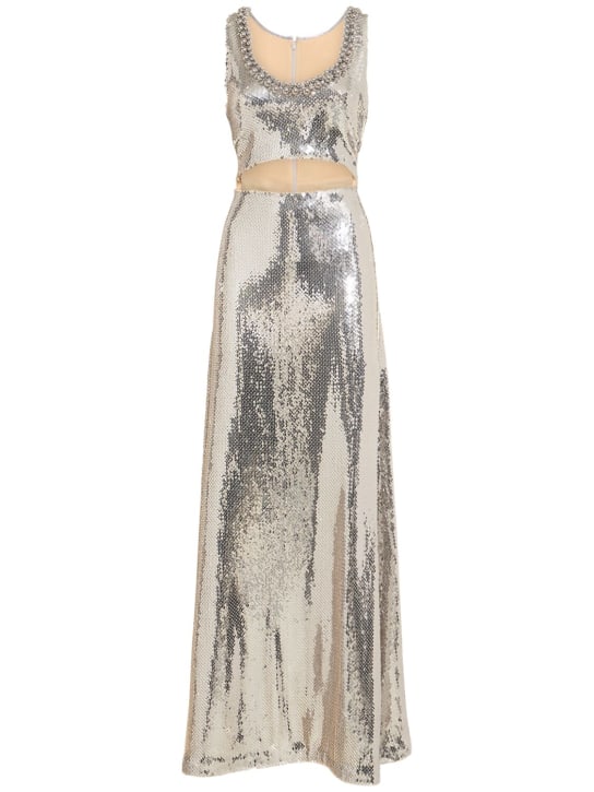 Rabanne: Sequined cutout long dress - Gümüş - women_0 | Luisa Via Roma