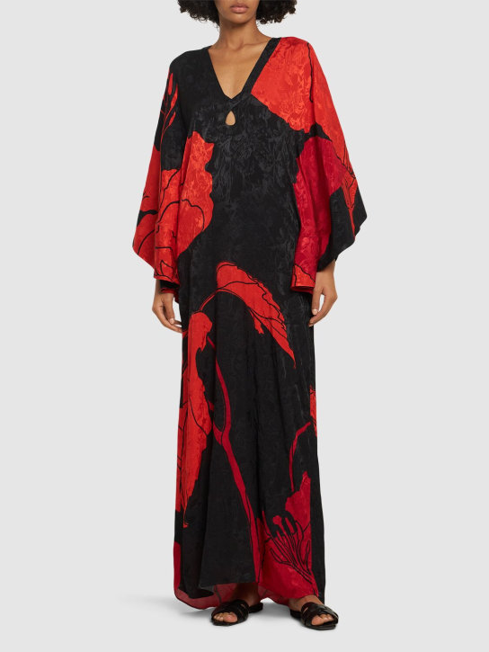 Johanna Ortiz: River Classing print jacquard midi dress - Siyah/Kırmızı - women_1 | Luisa Via Roma
