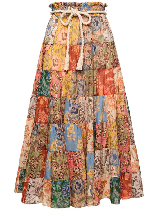 Zimmermann: Junie tiered cotton midi skirt - Multicolor - women_0 | Luisa Via Roma
