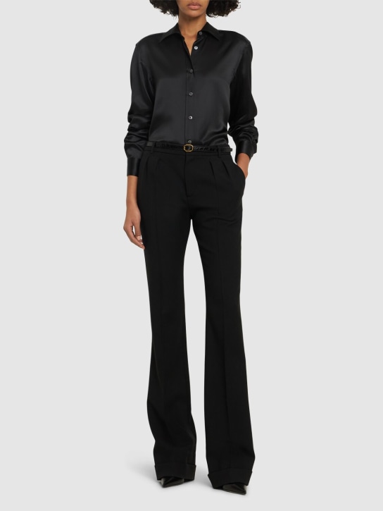 Tom Ford: Camisa de satén de seda con plisado - Negro - women_1 | Luisa Via Roma