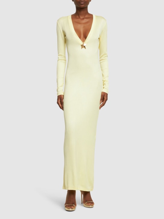 Area: Kleid aus Viskose mit V-Ausschnitt & Sternniete - Cream Yellow - women_1 | Luisa Via Roma