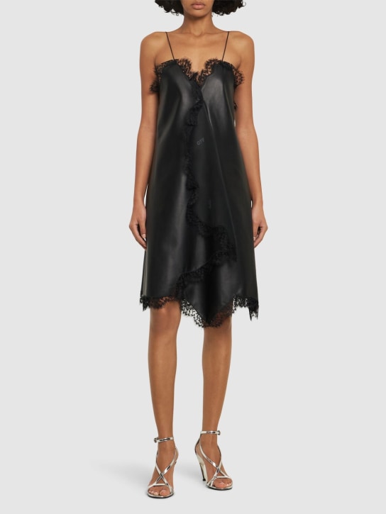 Off-White: Lace nappa leather dress - Siyah - women_1 | Luisa Via Roma