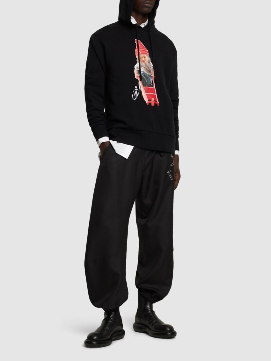 JW Anderson: Gnome print cotton hoodie - Black - men_1 | Luisa Via Roma