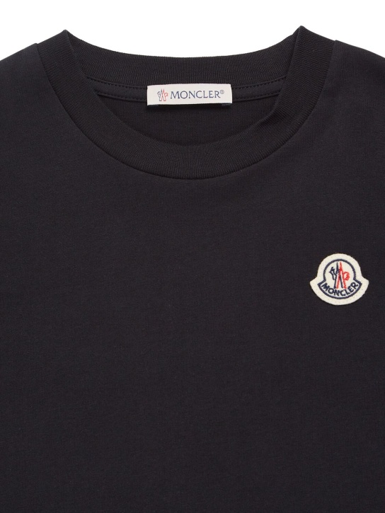 Moncler: Camiseta de algodón con logo - Negro - kids-girls_1 | Luisa Via Roma