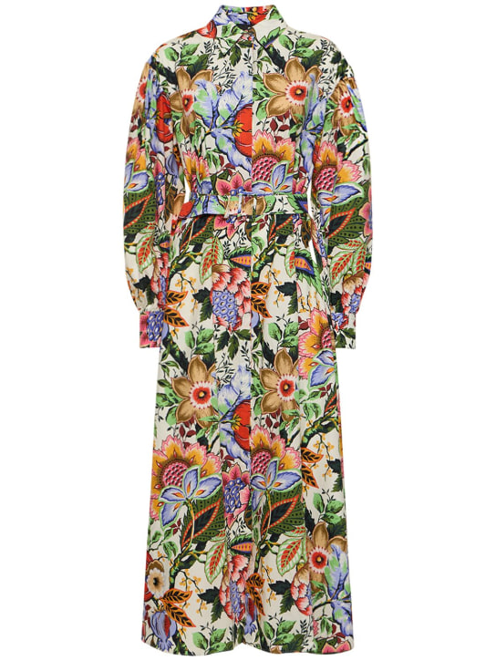 Etro: Robe chemise midi en coton imprimé - Multi Beige - women_0 | Luisa Via Roma