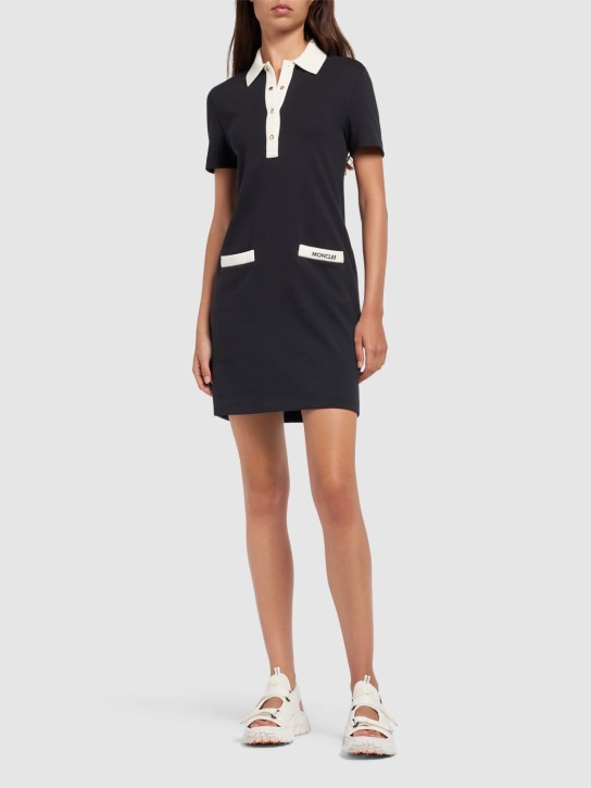 Moncler: Cotton blend polo shirt dress - Navy - women_1 | Luisa Via Roma