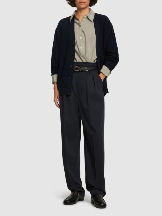 Lemaire: Pantalon cintré en laine plissé - Jet Black - women_1 | Luisa Via Roma