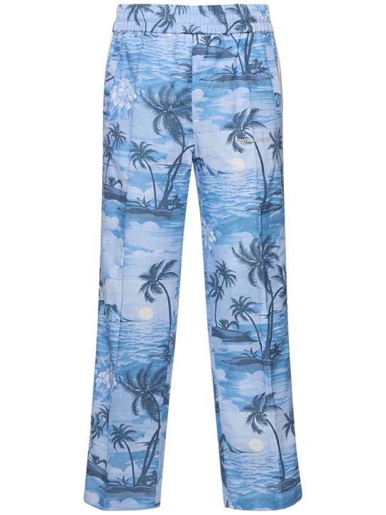 Palm Angels: Sunset linen blend track pants - Indigo Blue - men_0 | Luisa Via Roma