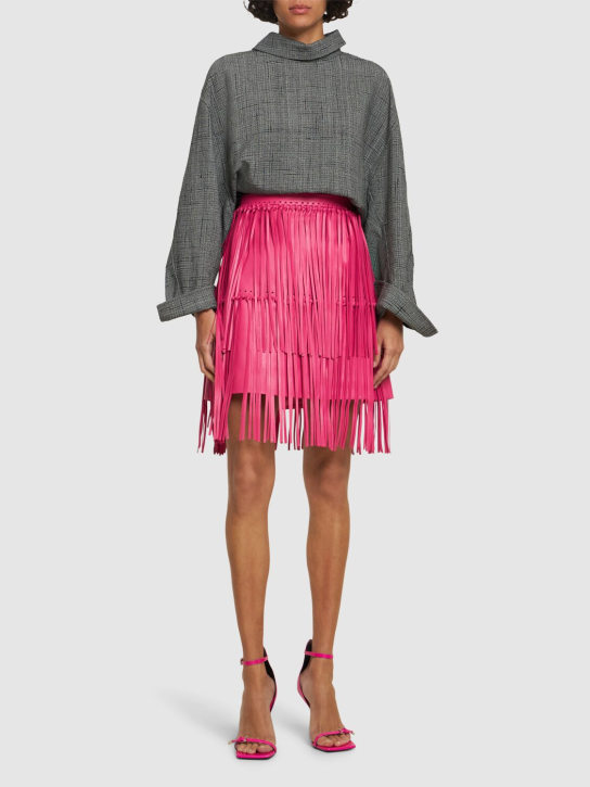 Oscar De La Renta: Minifalda de piel con flecos - Fucsia - women_1 | Luisa Via Roma