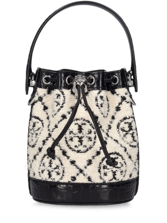 Tory Burch: Mini Bouclé T Monogram bucket bag - women_0 | Luisa Via Roma