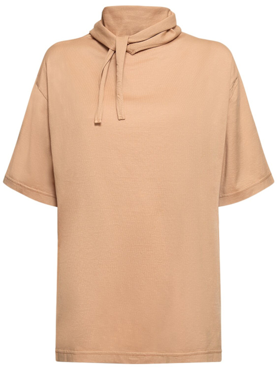 Lemaire: Cotton t-shirt w/ scarf - Beige - women_0 | Luisa Via Roma