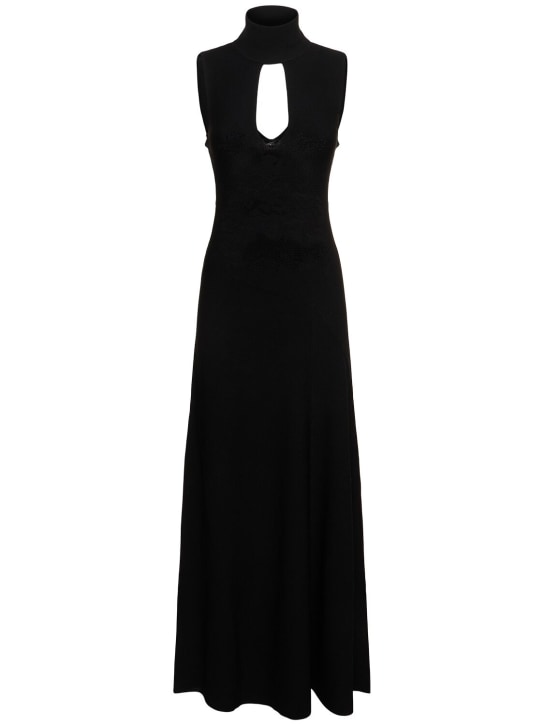 Victoria Beckham: Cutout front viscose blend long dress - Siyah - women_0 | Luisa Via Roma
