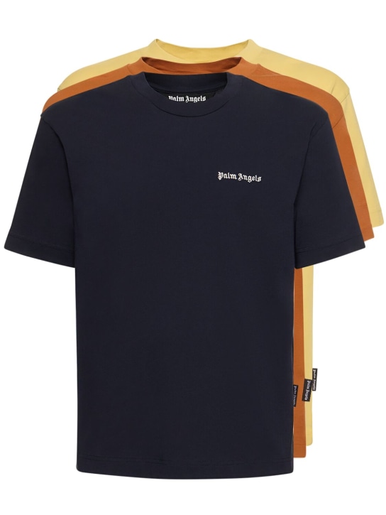 Palm Angels: Set di 3 t-shirt in cotone con logo - Multicolore - men_0 | Luisa Via Roma