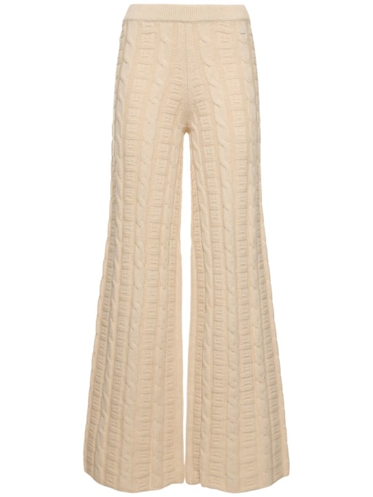 Acne Studios: Wool blend cable knit flared pants - Beige - women_0 | Luisa Via Roma