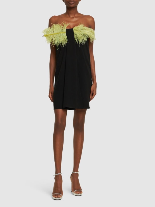 16arlington: Mirai crepe mini dress w/feathers - Black/Yellow - women_1 | Luisa Via Roma