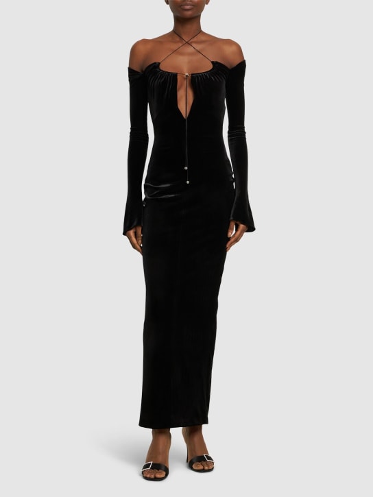 16arlington: Salm velvet midi halter dress - Black - women_1 | Luisa Via Roma