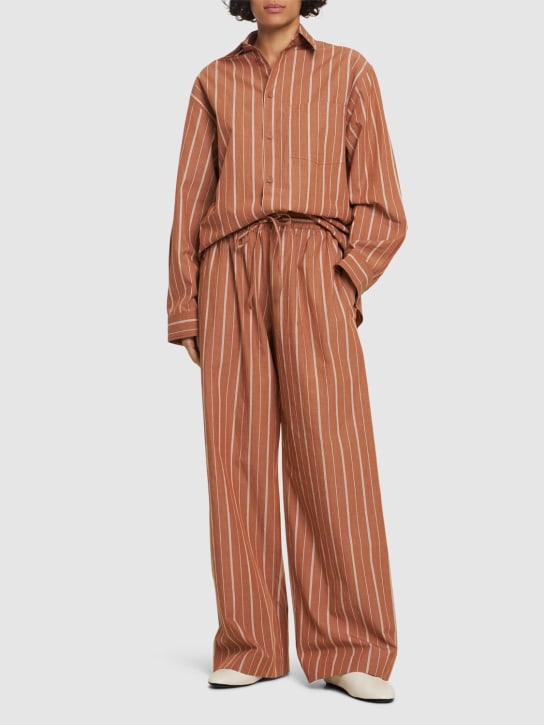Matteau: Striped cotton & linen pants - Orange/Multi - women_1 | Luisa Via Roma