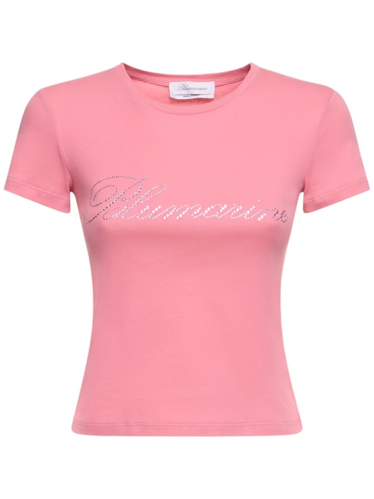 Blumarine: Crystal logo cotton jersey t-shirt - Pink - women_0 | Luisa Via Roma