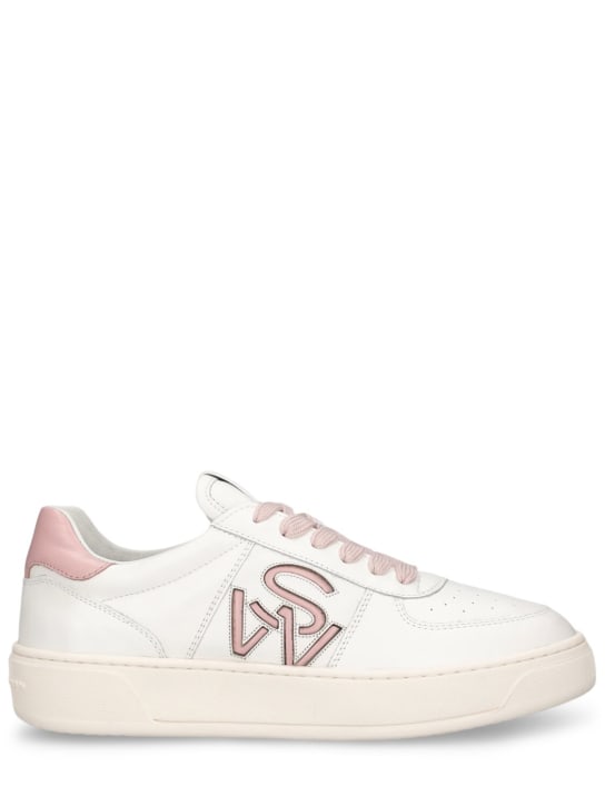 Stuart Weitzman: Logo leather sneakers - White/Pink - women_0 | Luisa Via Roma