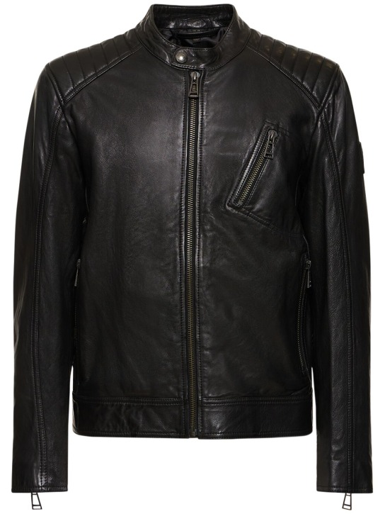 Belstaff: V Racer leather biker jacket - Black - men_0 | Luisa Via Roma
