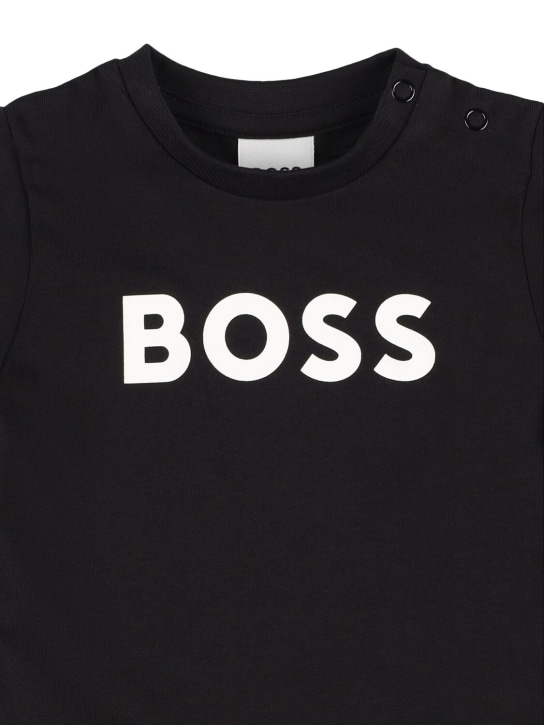 Boss: Logo print cotton jersey t-shirt - Siyah - kids-boys_1 | Luisa Via Roma