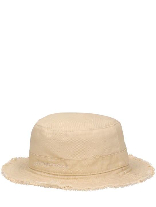 Jacquemus: Logo cotton bucket hat - Dark Beige - kids-girls_1 | Luisa Via Roma