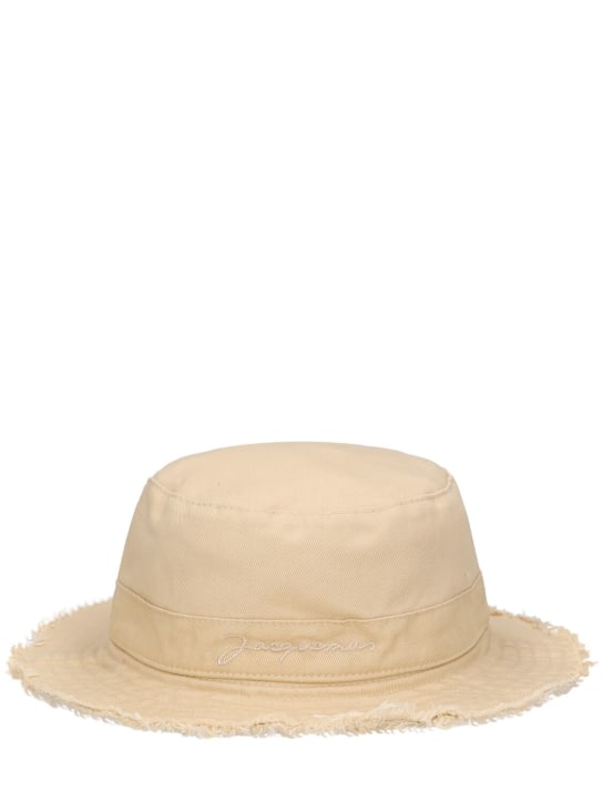 Jacquemus: Logo cotton bucket hat - Dark Beige - kids-boys_0 | Luisa Via Roma