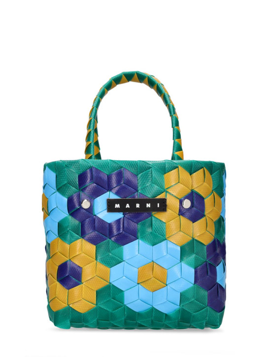 Marni Junior: Color block woven basket bag w/ logo - Yeşil - kids-girls_0 | Luisa Via Roma
