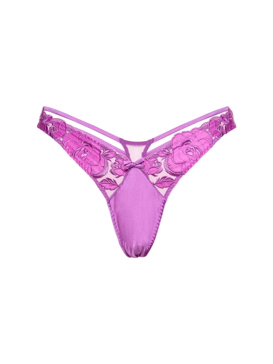 Fleur Du Mal: Cheeky embroidered high cut briefs - Pink Iris - women_0 | Luisa Via Roma