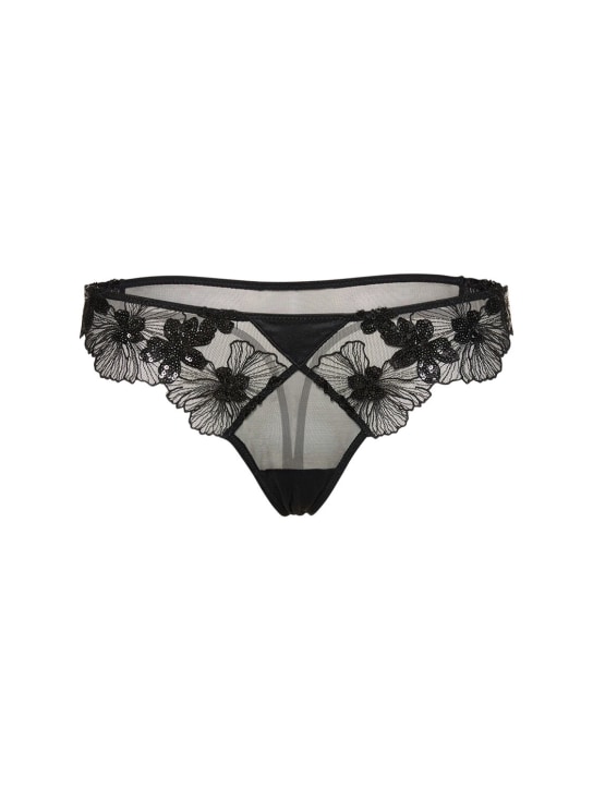 Fleur Du Mal: 刺绣蕾丝丁字裤 - 黑色 - women_0 | Luisa Via Roma