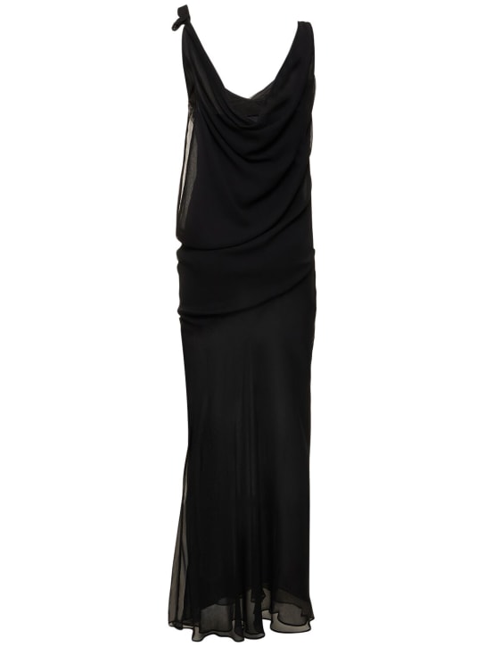 Christopher Esber: Draped sheer silk self-tie maxi dress - Black - women_0 | Luisa Via Roma