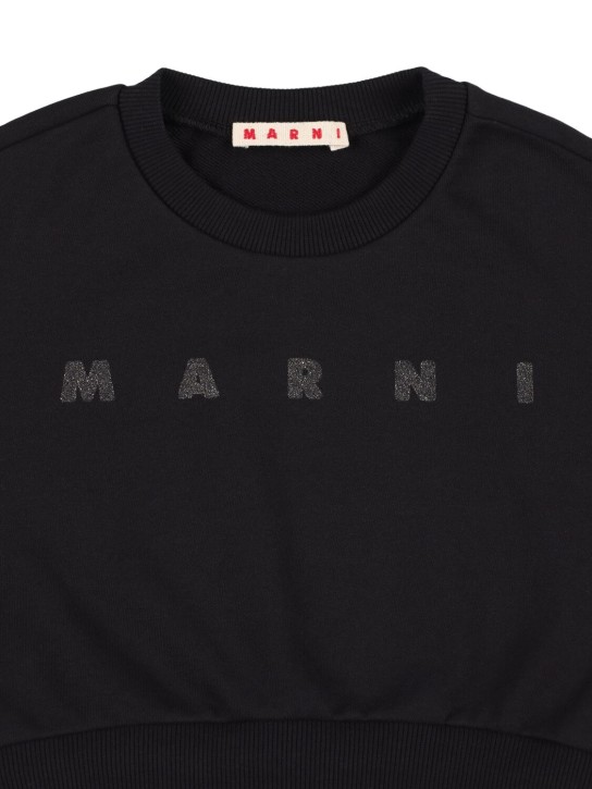 Marni Junior: Sweat-shirt court en coton à logo embelli - Noir - kids-girls_1 | Luisa Via Roma