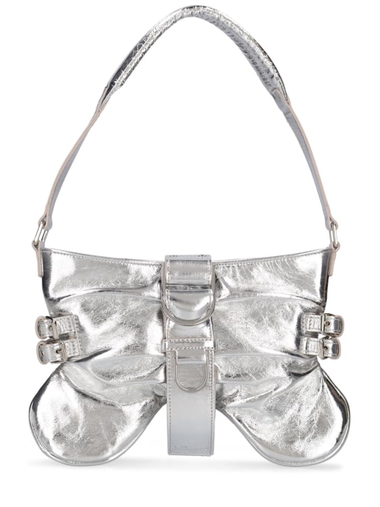 Blumarine: Large Butterfly leather shoulder bag - Gümüş - women_0 | Luisa Via Roma
