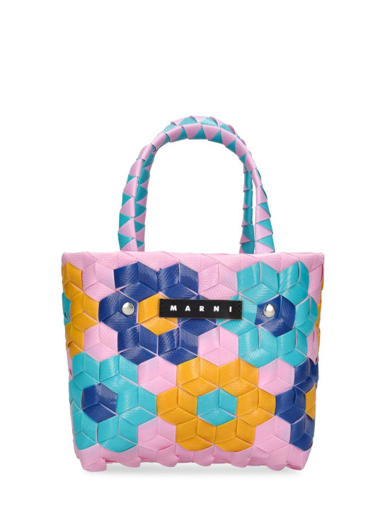 Marni Junior: Bolso cesta tejido color block con logo - Rosa - kids-girls_0 | Luisa Via Roma