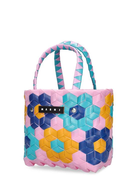 Marni Junior: Bolso cesta tejido color block con logo - Rosa - kids-girls_1 | Luisa Via Roma