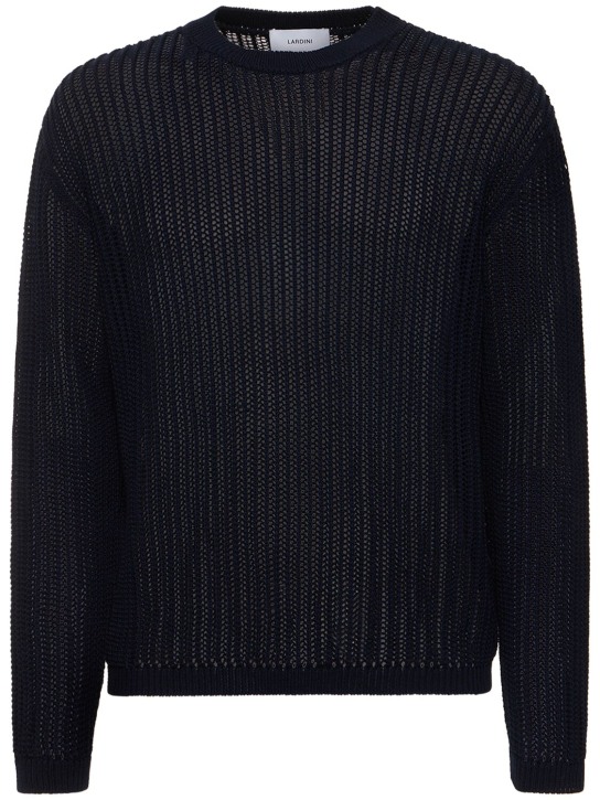 Lardini: Cotton rib knit crewneck sweater - Lacivert - men_0 | Luisa Via Roma